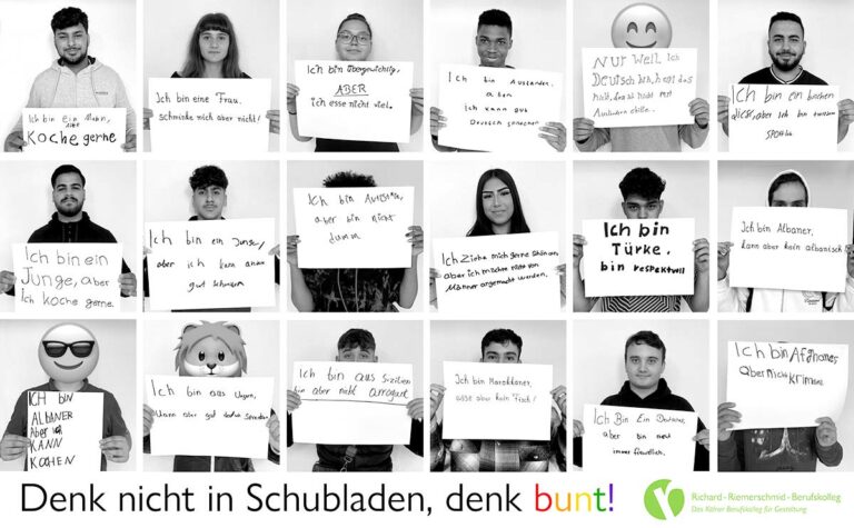 Collage für Instagram: Unterrichtsprojekt der AVB: Denk nicht in Schubladen, denk bunt!